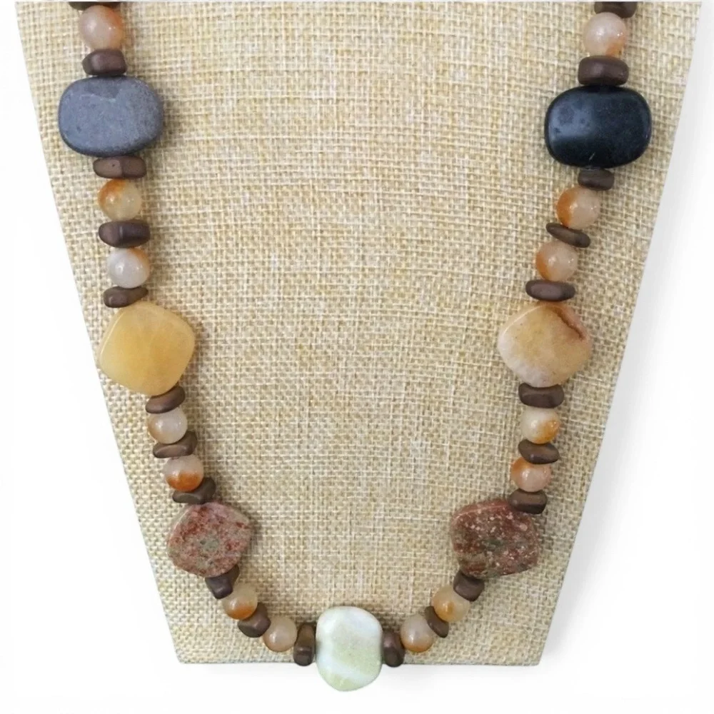 Artisan Semi‑Precious Stone Necklace - Ferruginous Quartz - Silver‑Tone - 31